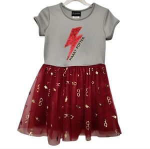 Harry Potter‎ Little Girls Gray and Red Dress Sequin Bolt Dress with Tulle Skirt